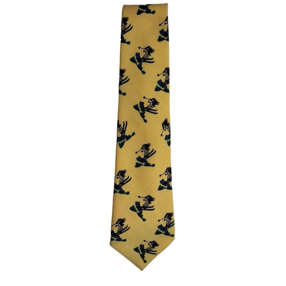 Vintage Polo‎ by Ralph Lauren Tie Handmade 100% Wool Yellow Ski Logo USA